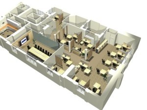 Open design with workstations along windows have become popular in many workplaces.