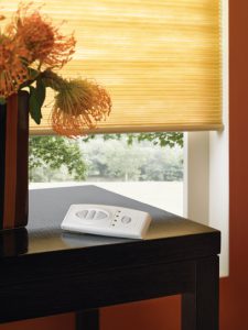 Update your home office with motorized shades at Blinds Chalet. 