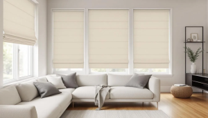 An example of plain fold roman shades enhancing a room's decor.