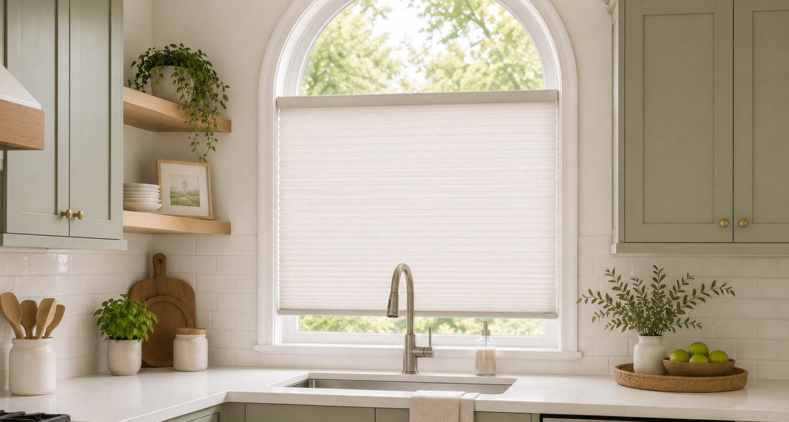 Arch Window with Window Shades and Top Open
