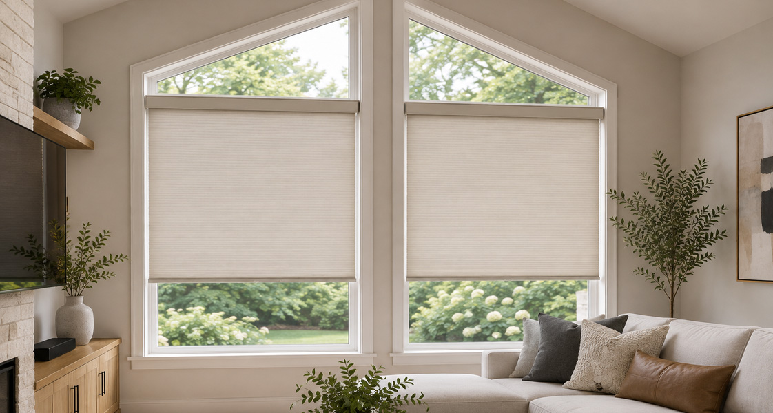 Arch top windows with roller shades