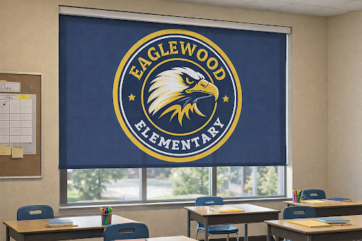 Custom Printed Logo Shades in an School Setting