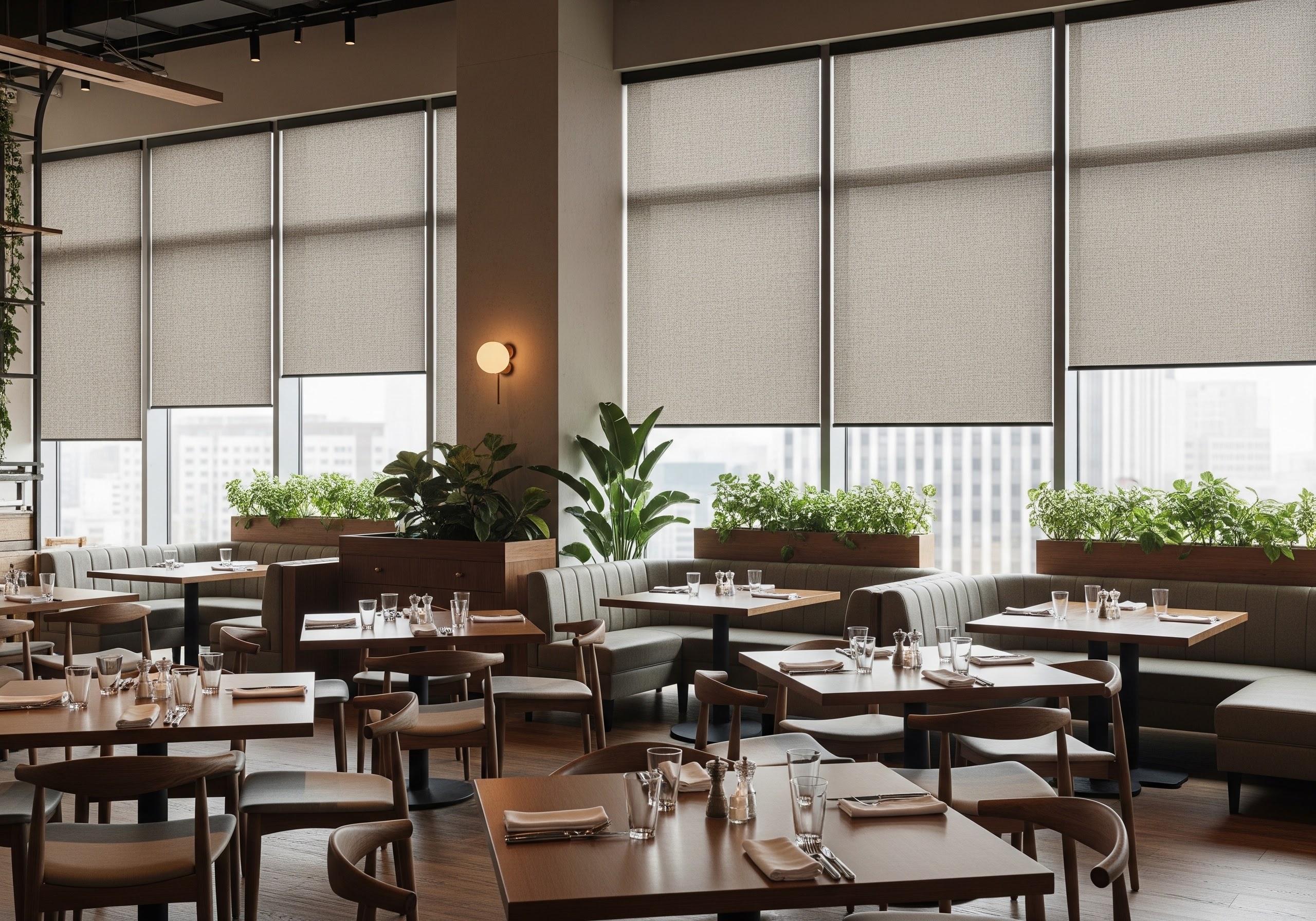 Roller Shades in an Restaurant Setting