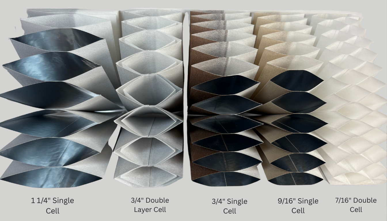 The image showcases a close-up view of a cellular shade's honeycomb structure, highlighting the air pockets that provide insulation and energy savings. This design, often referred to as honeycomb shades, effectively filters light while enhancing energy efficiency in window treatments.