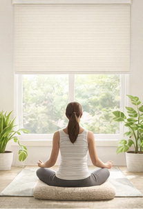 Window shade in a nursery with soft natural light