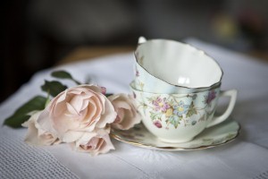 Vintage china can be included in decorative vignettes similar to those created by designer Alli Michelle.
