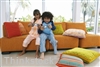 Vertical blinds are good choices for large windows in family rooms.