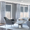 Shown in color Limited Ice Blue and Solid Print Roman Shades. thumbnail 3